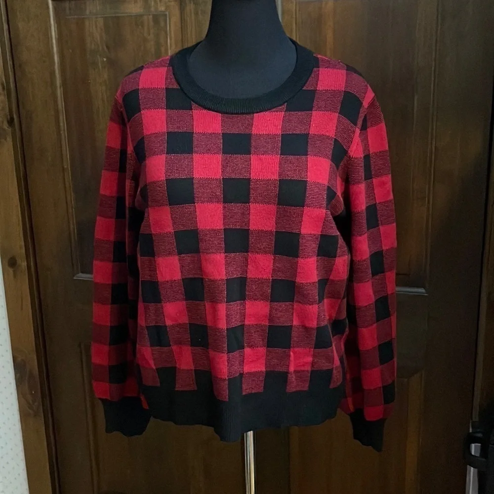 Marled red and black checker sweater